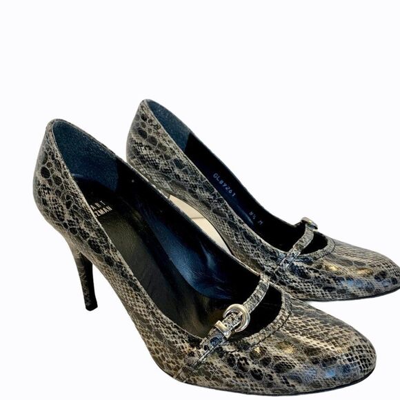 Stuart Weitzman gray snake print Mary Jane Pumps Sz 8.5 - Picture 4 of 7
